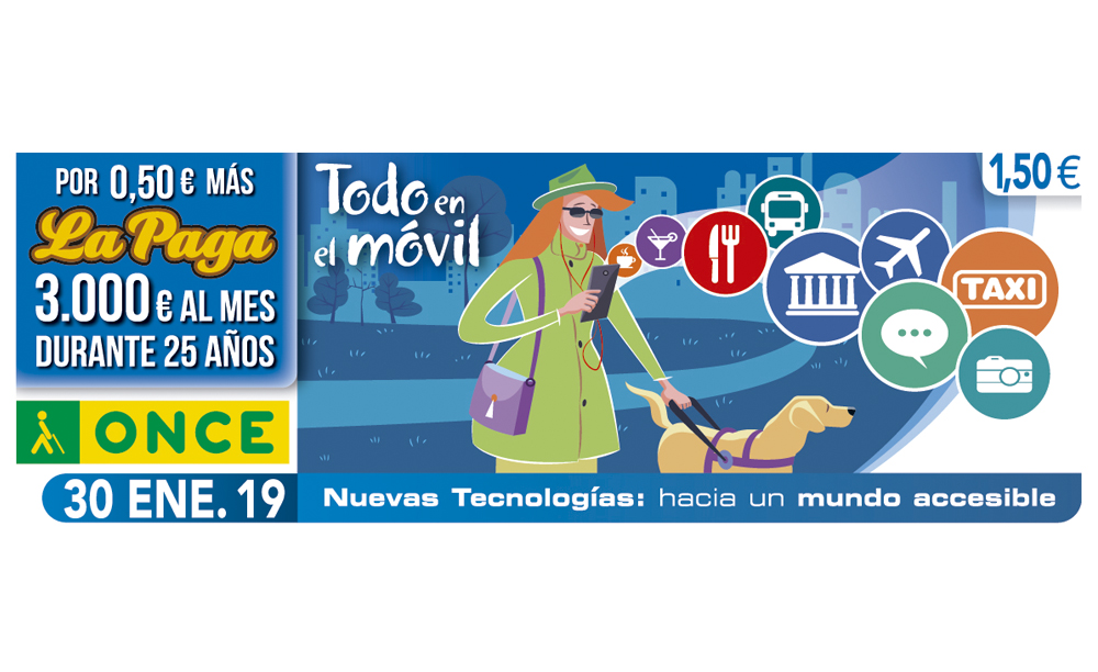 Imagen de uno de los cupones que la ONCE dedica a la tecnolog&iacute;a accesible